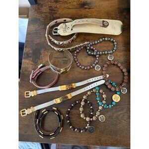 Rustic Cuff Bracelet Lot of 13 Beads Leather Cuff EUC